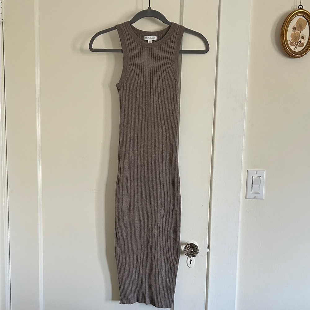 Prologue Ribbed Knit Midi Dress - Brown